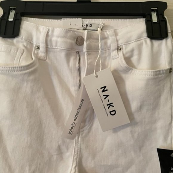 NA-KD High Waist Skinny EU 36 White Jeans NWTs Straight Leg NICE! - Picture 3 of 8
